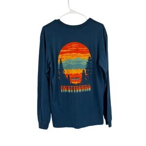 Fayettechill Teal Orange Mountain Bear Outdoor Graphic Long Sleeve Men’s Medium